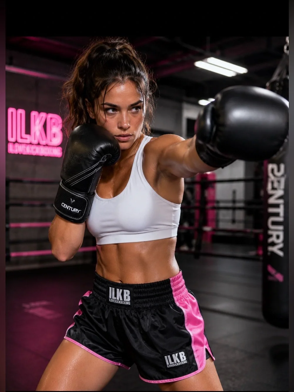 🥊 Black Kickboxing Gloves with Pink Hand Wraps - One Size